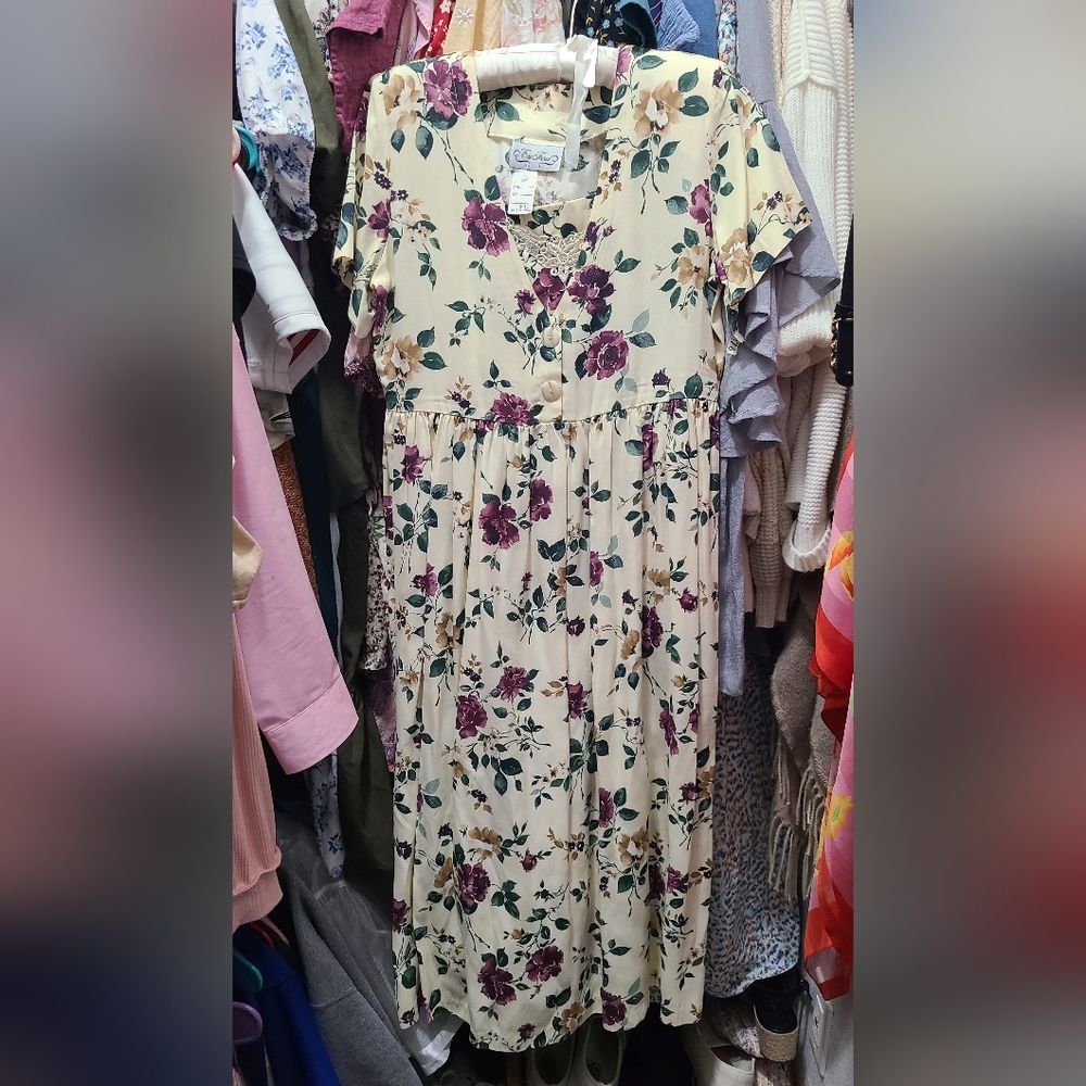 Vintage Floral Cream Dress